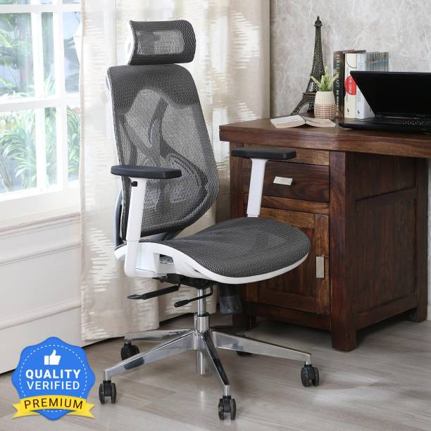 MISURAA Xenon High Back Ergonomic Chair with Advanced Synchro Tilt Mechanism, Mesh Seat and Back, Adjustable Seat Depth, Lumbar Support, Arms and Headrest Nylon Office Executive Chair