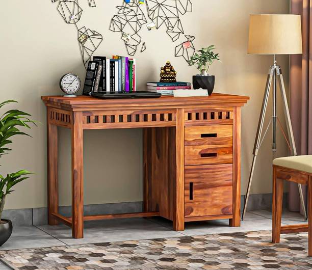 Divine Arts Sheesham Office Desk, Wood (Glossy Finish, Honey) Solid Wood Study Table