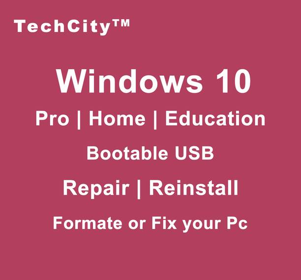 techcity Windows 10 Bootable USB Pro/Home/Education Edition Pro/Home/Education Install Repair Format or Fix your Windows (16GB Pen drive)