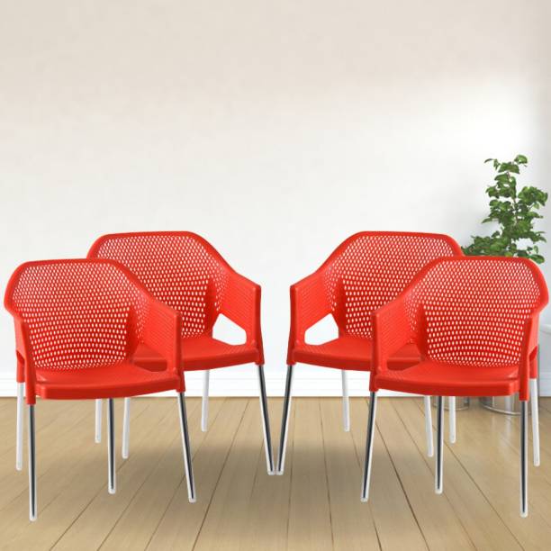 ITALICA Plasteel Arm Chair with Stainless Steel Legs/Matte Finish Plastic Chair Set(Red) Plastic Outdoor Chair