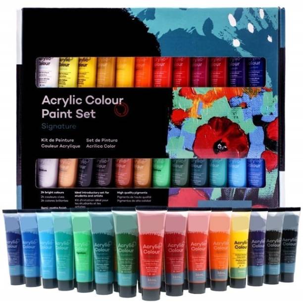 Qunex care Mont Marte Acrylic Paint Set 24 Colours 36ml, Perfect for Canvas, Wood, Fabric, Leather, Cardboard, Paper, MDF and Crafts