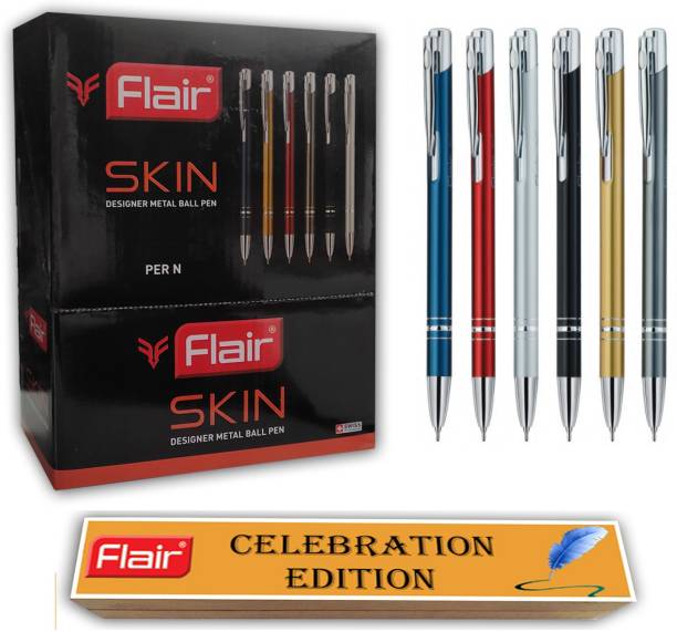 FLAIR Skin Designer Metal 6 Pics Ball Pen with Wooden 1 Gift Pen Box Ball Pen