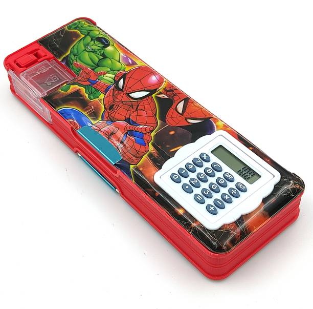 tishna Inbuilt Calculator & Sharpner Spiderman Art Plastic Pencil Box