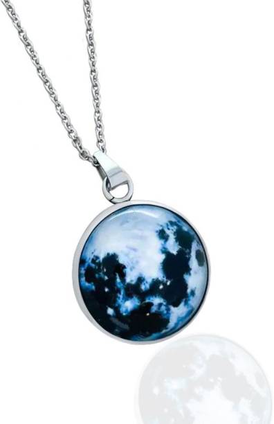 Saizen Night Glowing Moon pendant locket stainless steel pendant silver chain Rhodium Stainless Steel Pendant