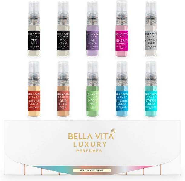 Bella vita organic Unisex Fragrance Gift Set | 10x5ml | Pocket Friendly | Long Lasting Fragrance Eau de Parfum  -  50 ml