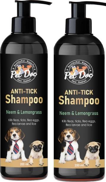 Pet Doc Anti Tick Shampoo for Pet (Pack of 2) Anti-itching, Allergy Relief, Anti-fungal, Anti-parasitic, Flea and Tick (Neem & Lemongrass Fragrance, Pack of 2) Dog Shampoo