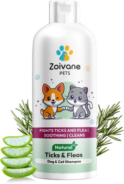 Zoivane Tick and Fleas Dog Cat Shampoo | Neem Tulsi Essential Oil Aloe Vera | 200 ML Flea and Tick, Conditioning, Anti-dandruff, Anti-dandruff, Anti-fungal Green and Fresh Dog Shampoo