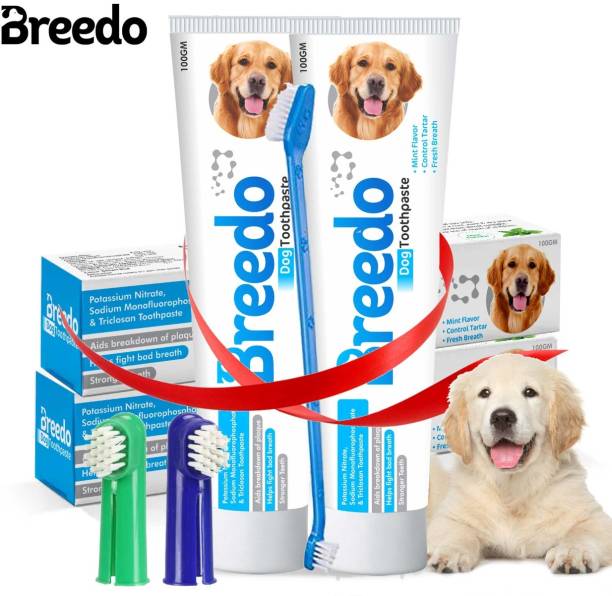 Breedo Cool Mint Toothpaste and 2Pcs Dog Toothbrush Combo for Dogs - 100g | Pet Toothpaste