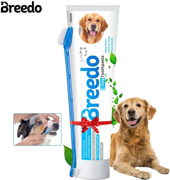 Breedo Cool Mint Toothpaste and 1Pcs Dog Toothbrush Combo for Dogs - 100g | Pet Toothpaste