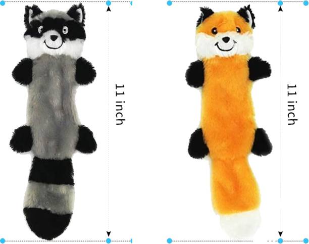 Paaltu Skinny Peltz No Stuffing Squeaky Plush Dog and Puppy Toy - Fox and Raccoon Cotton Chew Toy, Squeaky Toy, Plush Toy For Dog & Cat