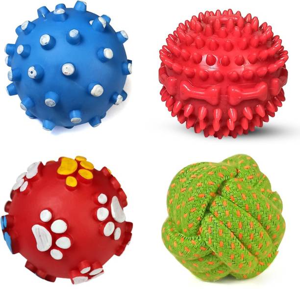 jazzyhood High Quality Dog balls Pack of 4 (Color may vary) Dog playing balls Cotton, Rubber Ball, Chew Toy, Tug Toy, Training Aid, Fetch Toy For Dog & Cat