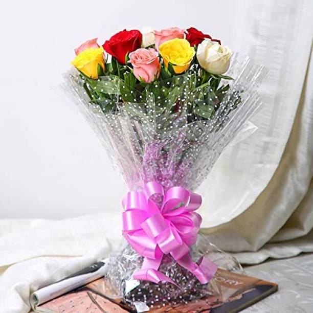 Floweraura Red, Pink, Yellow, White Roses Bouquets, Flower Basket