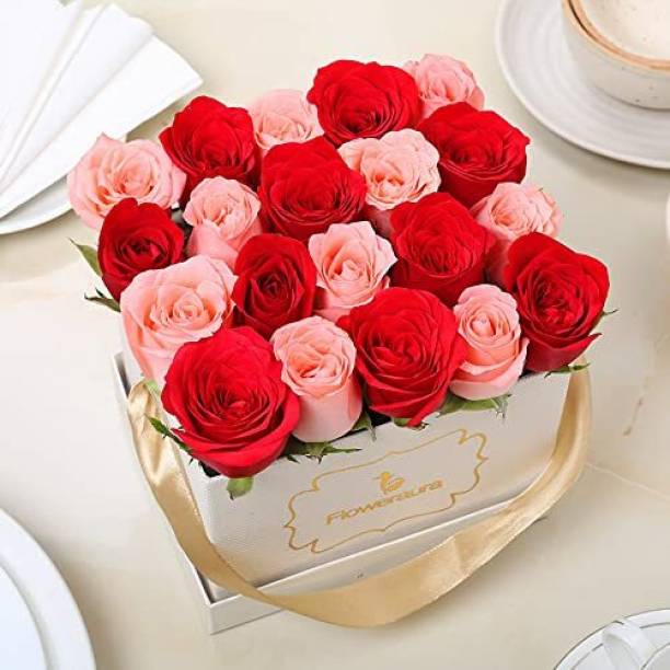 Floweraura Red, Pink Roses Bouquets, Flower Basket