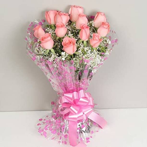 Floweraura Pink Roses Bouquets, Flower Basket