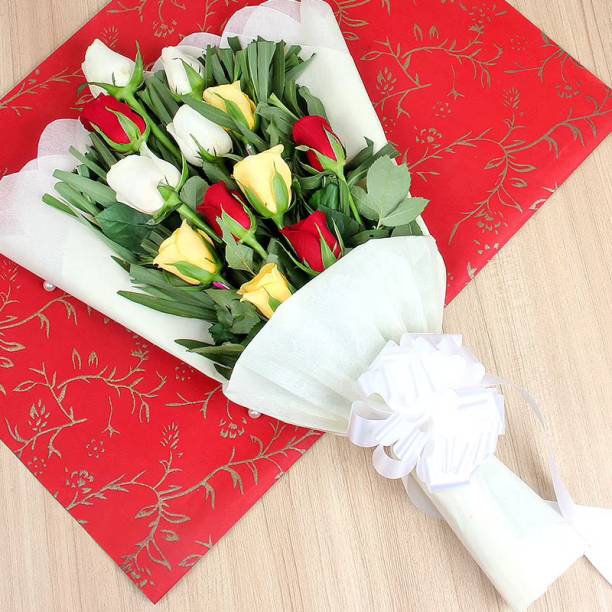 Floweraura Red, Yellow, White Roses Bouquets, Flower Basket