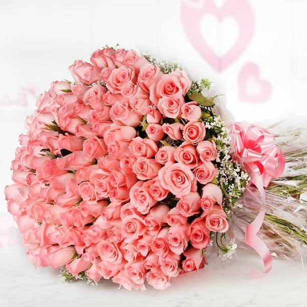 Floweraura Pink Roses Bouquets, Flower Basket