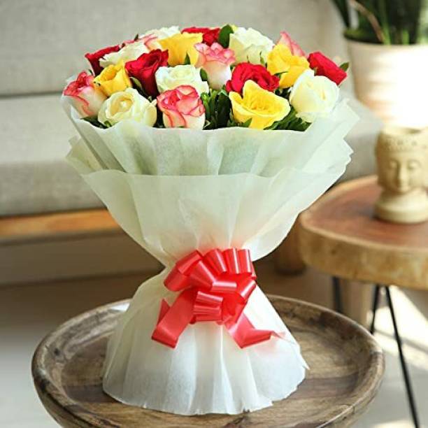 Floweraura Red, Pink, Yellow, White Roses Bouquets, Flower Basket