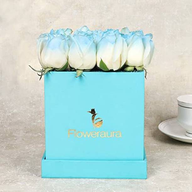 Floweraura IceBlue, White Roses Bouquets, Flower Basket