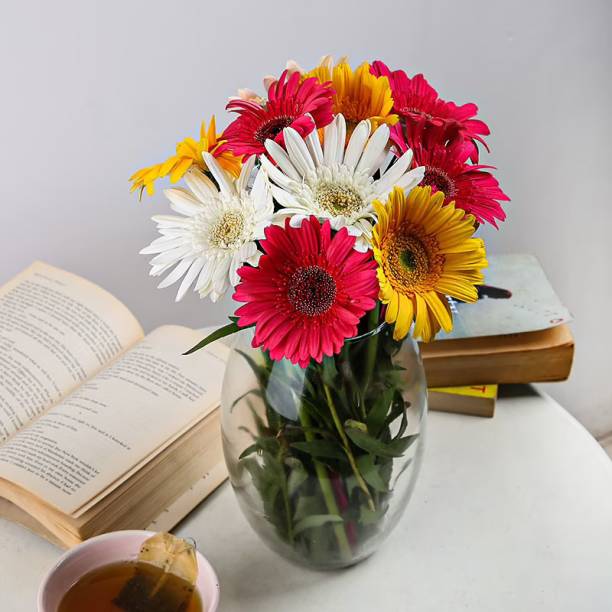 Floweraura Red, Yellow, White Gerberas Bouquets, Flower Basket