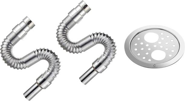 CUROVIT 5" SS Holly Round Hole Grating & Chrome Flexible Waste Pipe 1-1/4" (set of 3) 32 mm Plumbing Pipe