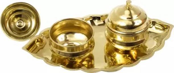 Bekner Traditional Handcrafted Brass Thali kumkum Plate for Pooja/Worship Brass