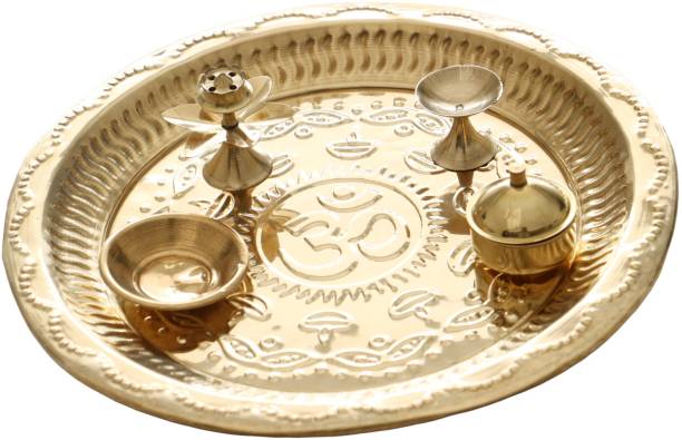 All That's Puja Handmade Pooja Thali Set - Material : Brass