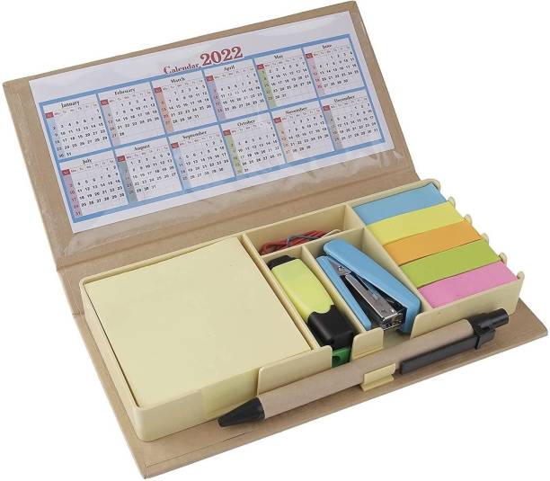 FRKB Sticky Note Pad with Clips, Stapler, Sticky Notes, 2 Years Calendar and Pen 500 Sheets Regular, 1 Colors
