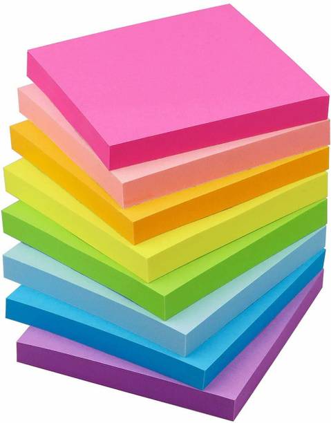 Nutshell Vibrant Colors Fluorescent Paper 3 x 3 Inch Sticky Notes 400 Sheets Self Adhesive Post It, 5 Colors