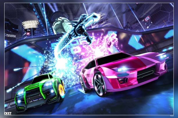 Rocket League Green And Pink Vehicle With Lightning Dra...