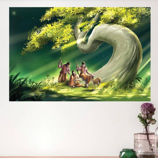 Ramayan Wall Poster, Lord Ram Sita lakshman Poster, Lord Hanuman Wall Poster, Shri Ram Poster, Lord Rama Poster, God Poster, Diwali Poster for Pooja Room, Indoor Temple Frameless Wall Poster for background decoration Photographic Paper