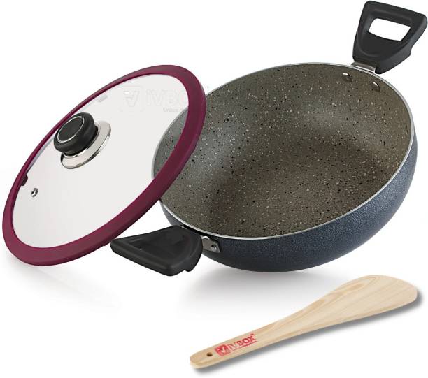 iVBOX Omega-Plus 3mm Marble induction Non Stick Deep - Kadhai 24 cm diameter with Lid 2.5 L capacity