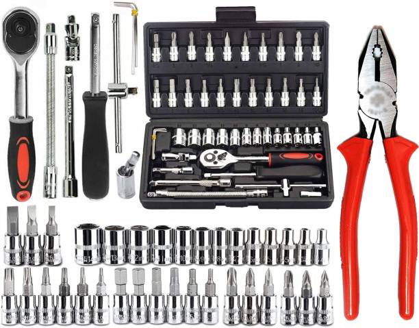 a class 46 Pcs Tool Kit & Screwdriver, Socket Set,Hand Tool Kit Wrench Set Multi Purpose Hand Tool Kit