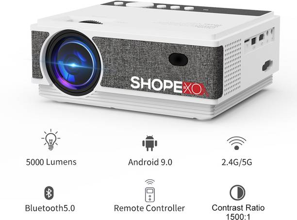 Shopexo Spark Android 9.0 HD Bluetooth 5G WIFI Miracast Digital Keystone (5000 lm / 1 Speaker / Wireless / Remote Controller) Portable Projector
