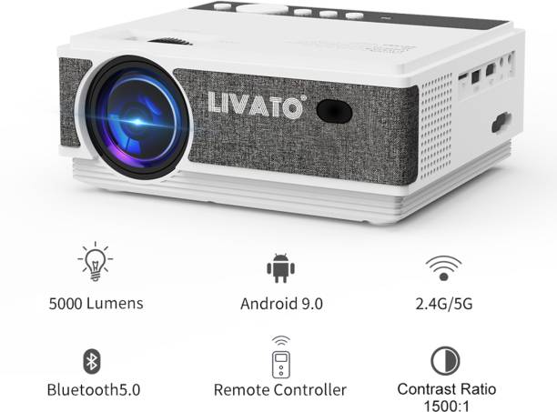 Livato Spark HD Android Projector with 5G WiFi and Bluetooth 5.0 Digital Keystone (5000 lm / 1 Speaker / Wireless / Remote Controller) Portable Projector