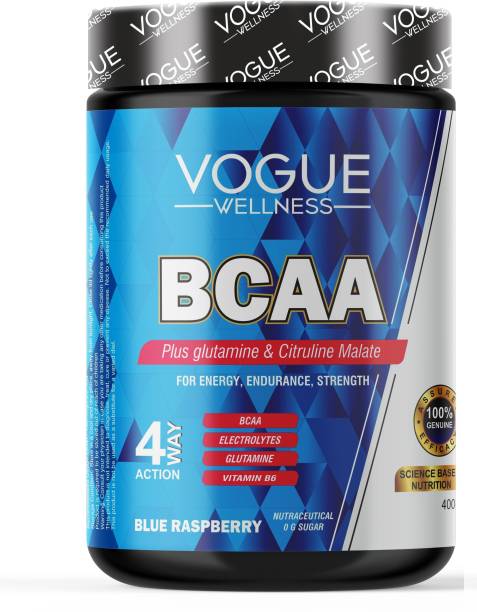 vogue Wellness BCAA Supplement Powder for instant energy & Endurance Blue Rasberry P1 BCAA