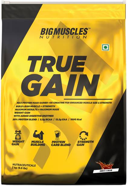 BIGMUSCLES NUTRITION True Gain Protein Muscle Mass Gainer, (3KG-Cookie & Creme Weight Gainers/Mass Gainers