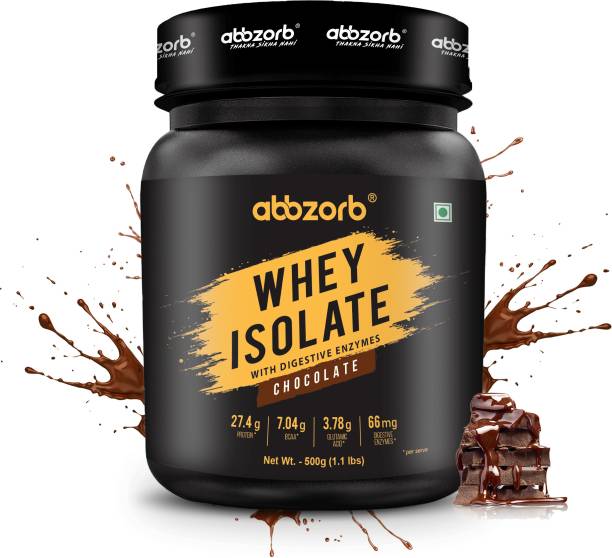 Abbzorb Whey Isolate 27.4g Protein|7.04gBCAA|with Digestive Enzymes Chocolate (500G) Whey Protein