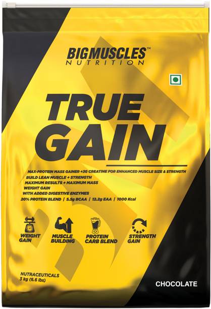 BIGMUSCLES NUTRITION True Gain Protein Muscle Mass Gainer (3 kg, Chocolate) Weight Gainers/Mass Gainers