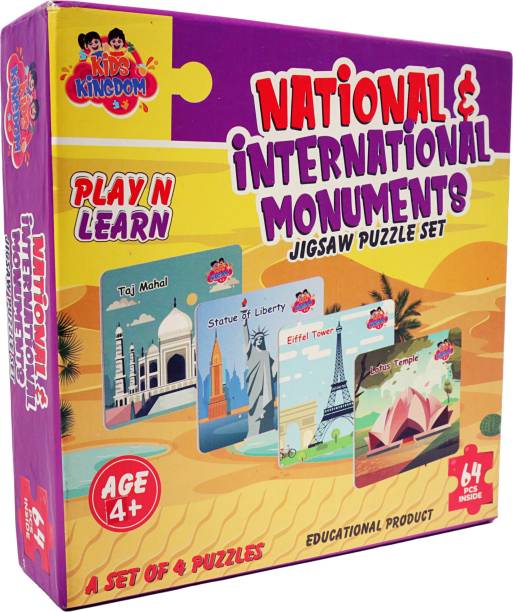 Meeksky 4 in 1 Monuments Jigsaw Puzzle for Kids- Set of 4 Puzzles