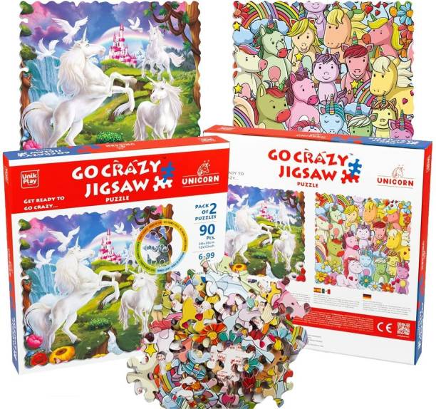 UNIK PLAY Go Crazy Unicorn Jigsaw Puzzle for Kids and Adults Puzzle Game 90 Pcs Each
