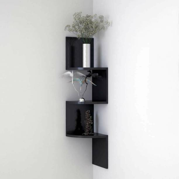 STAR HANDICRAFT wooden zig zag corner wall mounted book and showpices rack shelf MDF (Medium Density Fiber) Wall Shelf