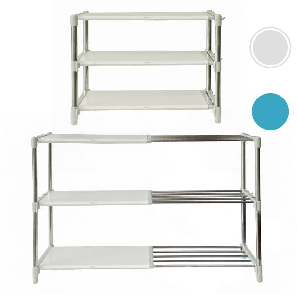LivingBasics Expandable/Adjustable Multipurpose Rack for Kitchen/Books/Clothes/Shoes/Office, Stainless Steel Wall Shelf