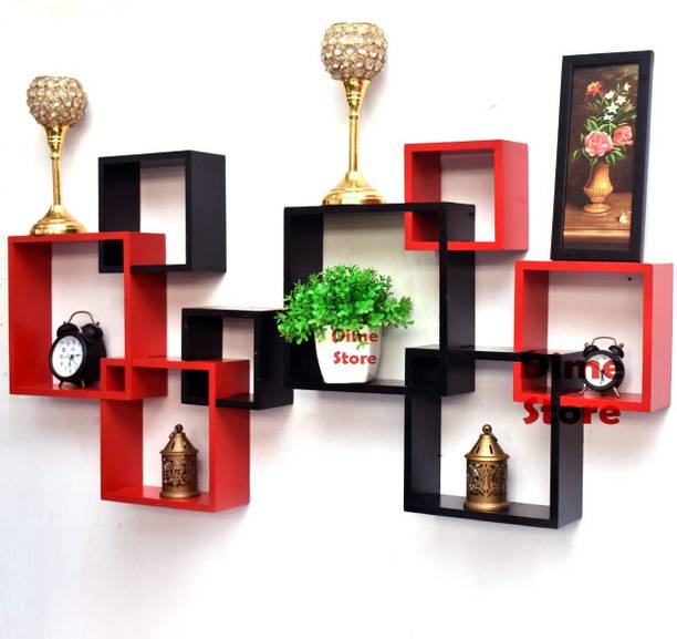 Dime Store Dime Store Wooden Intersecting Wall Shelves Set of 8 (Standard, Black and Red) MDF (Medium Density Fiber) Wall Shelf