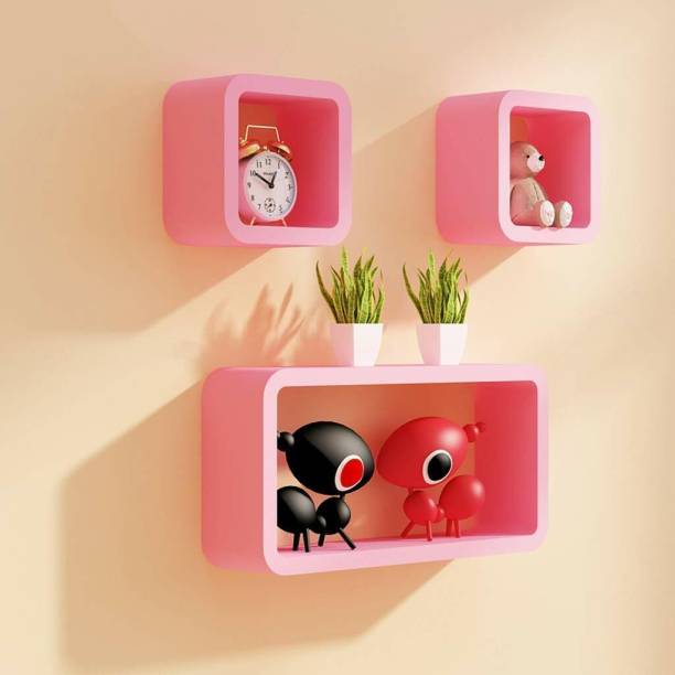 STAR HANDICRAFT Single Cube -Pink 01 MDF (Medium Density Fiber) Wall Shelf