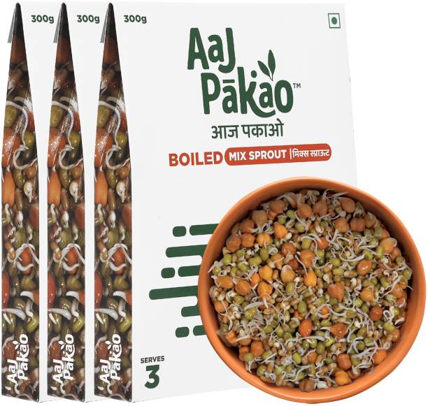 AAJPAKAO Boiled Mix Sprout (Matki, Moong, Chana, Masoor), Ready to Cook (Pack of 3x300g) 900 g