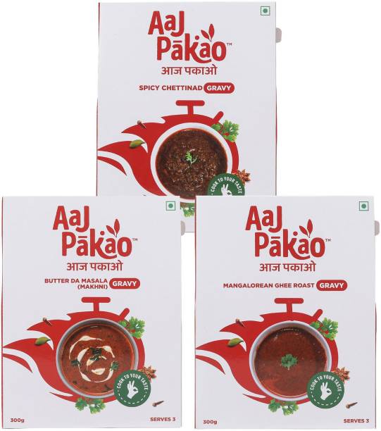 AAJPAKAO Ready to Cook Chicken Gravy Combo Pack of 3, For Quick Nonveg Meal (300gm Each) 900 g