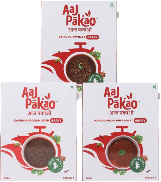 AAJPAKAO Ready to Cook Mutton Gravy Combo Pack of 3, For Quick Nonveg Meal (300gm Each) 900 g