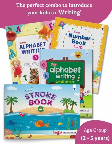 Nursery Writing Books For Kids (Combo Of 4 Books Viz. Nurture Stroke Book A, Blossom Alphabet Writing Small Letters, Blossom Alphabet Writing Capital Letters A And Blossom Number Book 1 To 10)