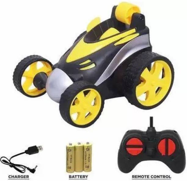 RSA enterprises Stunt Car with Remote Control Battery and Charger Boys Toys Kids (Yellow)
