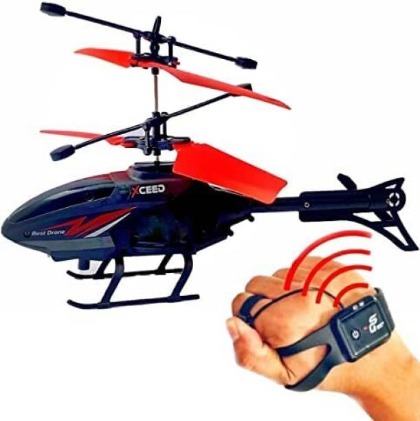 Koros RC Remote Control Hand Watch Helicopter with 4 Unbreakable Wings Toy for kids